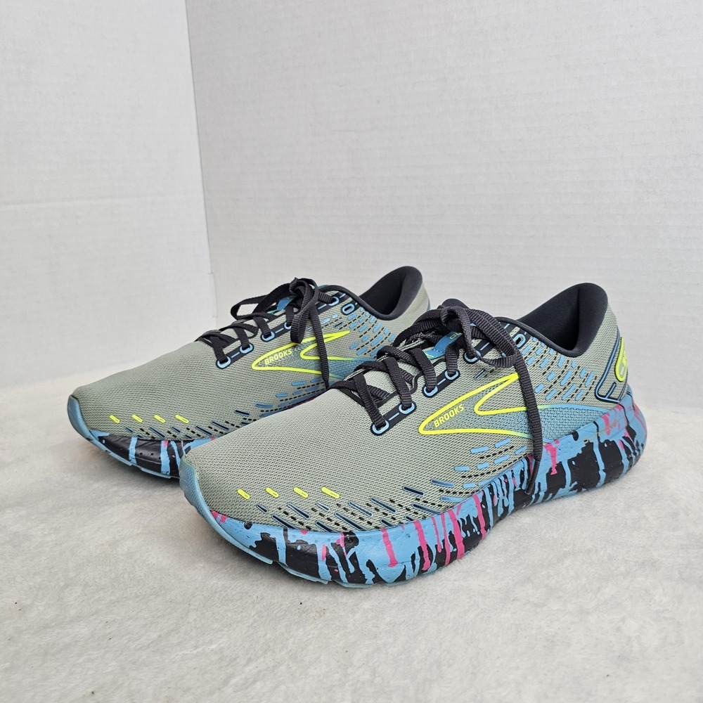 Brooks Glycerin 20 Mens Running Shoes Sz10 Grey Blue Pink Paint Drip 1103821D492